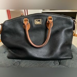 Dooney and Bourke Dillen Leather Crossbody Satchel Bag in Black with Tan Brown